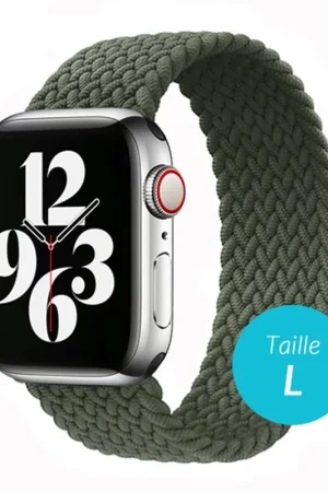 Bracelet en nylon tressé pour Apple Watch - Taille L, Vert Expédié Aujourd’hui
