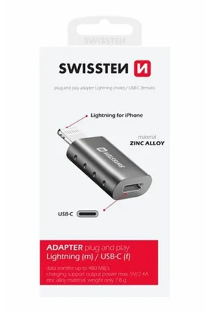 Adaptateur OTG Swissten Lightning / USB-C - Gris Commande En Gros