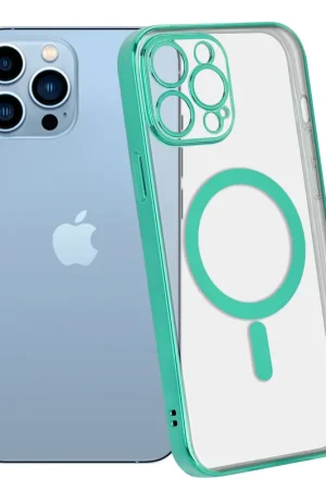 Haute Qualité ShieldCase Coque iPhone 13 Pro Max revêtement métallique Magsafe transparent (vert)