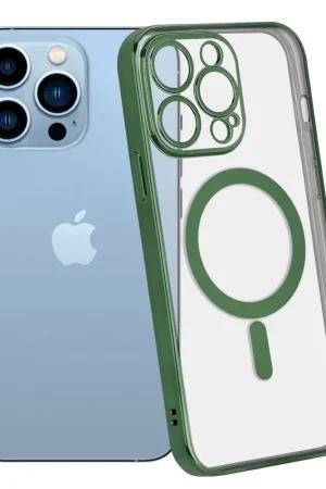 Livraison Gratuite ShieldCase Coque iPhone 13 Pro revêtement métallique Magsafe transparent (vert foncé)