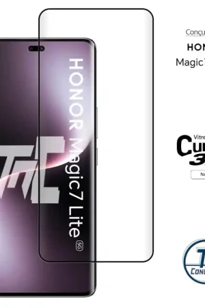 Top Vente Honor Magic 7 Lite - Verre trempé 3D incurvé - Noir - TM-Concept®