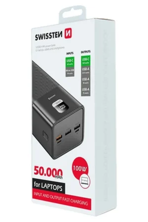 Batterie 50000mAh, 100W, Swissten Noir Dernière Chance