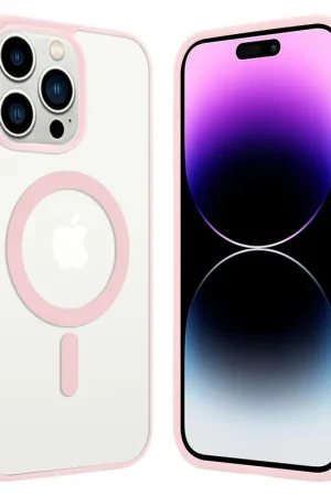 Top Vente ShieldCase Coque Transparente iPhone 14 Pro Max Magsafe avec bords colorés (rose)