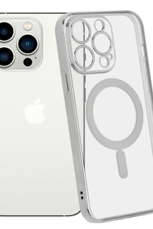 Haute Qualité ShieldCase Coque iPhone 14 Pro revêtement métallique Magsafe transparent (argent)