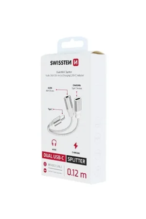 Super Prix Adaptateur USB-C Audio et Charge Swissten Blanc
