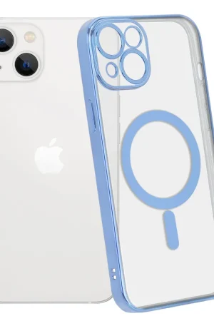 Populaire ShieldCase Coque iPhone 14 transparente revêtement métallique Magsafe (bleu)