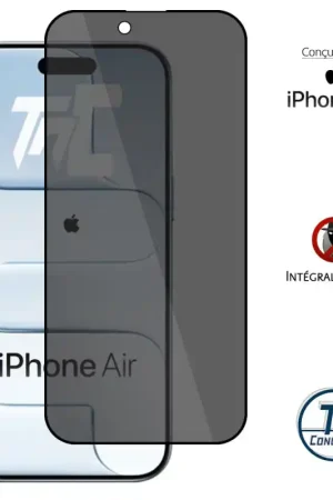 Achat Immédiat Apple iPhone Air - Verre trempé teinté intégral - Noir - TM-Concept® - gamme Intégral Privacy