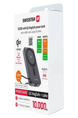 Batterie 10000mAh MagSafe & Qi2 Swissten Noir Certifié