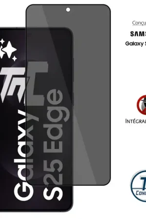 Samsung Galaxy S25 Edge - Verre trempé teinté intégral - Noir - TM-Concept® - gamme Intégral Privacy Dernière Chance