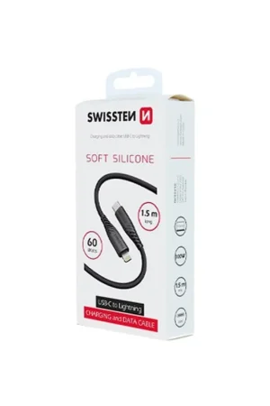 Câble silicone 60W USB-C Lightning 1,5m Noir Prix Choc