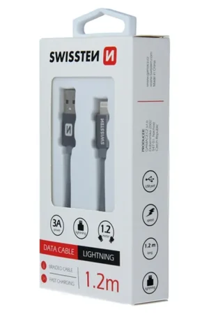 Câble Swissten textile USB / Lightning 1.2m Gris Retour Gratuit
