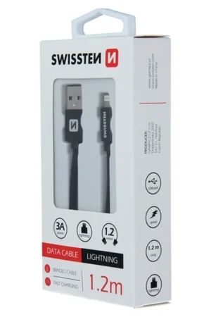 Câble Swissten textile USB / Lightning 1.2m Noir Vente Flash
