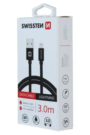 Câble Swissten textile USB / Lightning 3m Noir Vente Flash