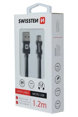 Prix Promo Cable Swissten textile USB / Micro USB 1.2m Noir