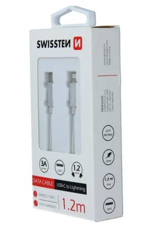 Produit De Marque Cable Swissten textile USB-C / Lightning 1.2m Argent