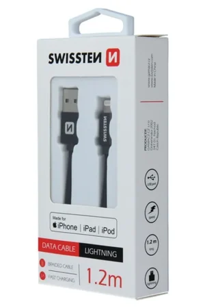 Câble Swissten textile USB/Lightning MFi 1.2m Noir Acheter Direct
