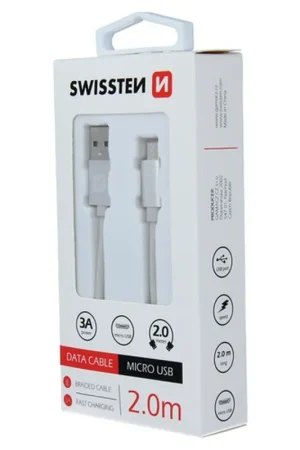 Câble textile Micro USB vers USB-A 2m Argent Certifié