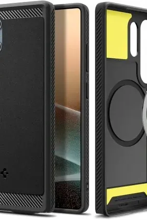 Dernier Modèle Spigen Rugged Armor MagFit Matte Black Case with MagSafe - for Samsung Galaxy S25 Ultra