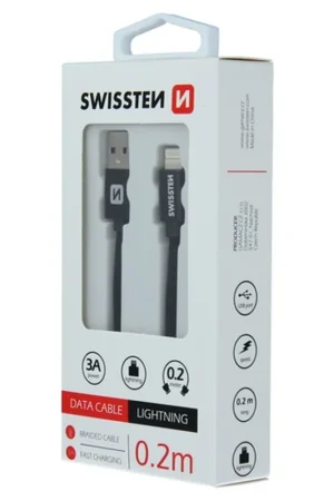 Câble USB Lightning 0.2m Textile Noir Haute Qualité