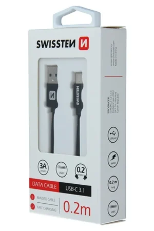 Bon Marché Câble Swissten USB / USB-C 0.2m Noir