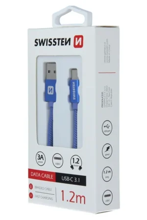 Quantité Limitée Câble USB-C textile bleu 1.2m Swissten