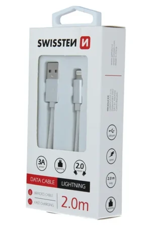 Câble USB/Lightning Swissten Textile 2m Silver Usine Directe