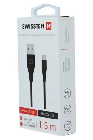 Câble USB/Micro USB Swissten 1.5m Noir Paiement Sécurisé