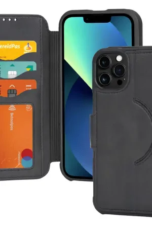Coverzs Coque à rabat cuir iPhone 13 Pro Max MagSafe (noir) Nouvel Arrivage