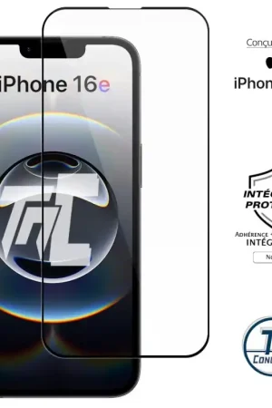 Promotion Saisonnière Apple iPhone 16e - Verre trempé intégral Protect - Noir - TM-Concept®