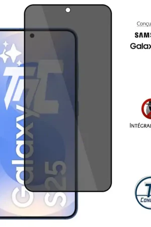 Samsung Galaxy S25 - Verre trempé teinté intégral - Noir - TM-Concept® - gamme Intégral Privacy Certifié