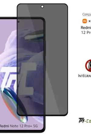 Top Vente Xiaomi Redmi Note 12 Pro+ 5G - Verre trempé teinté intégral - Noir - TM-Concept® - gamme Intégral Privacy