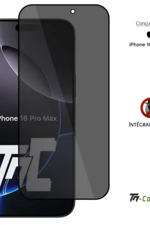 Super Prix Apple iPhone 16 Pro Max - Verre trempé teinté intégral - Noir - TM-Concept® - gamme Intégral Privacy