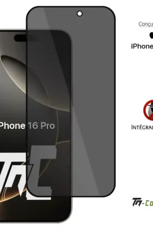 Apple iPhone 16 Pro - Verre trempé teinté intégral - Noir - TM-Concept® - gamme Intégral Privacy Vente Flash