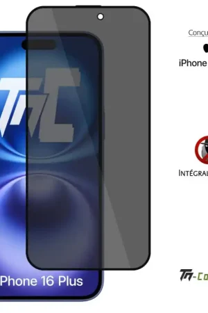 Livraison Gratuite Apple iPhone 16 Plus - Verre trempé teinté intégral - Noir - TM-Concept® - gamme Intégral Privacy
