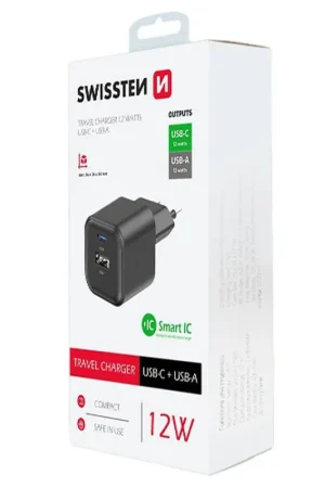 Chargeur 12W USB-C et USB-A Noir Dernière Chance