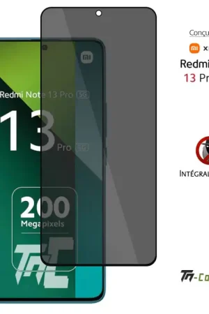 Offre Exclusive Xiaomi Redmi Note 13 Pro 5G - Verre trempé teinté intégral - Noir - TM-Concept® - gamme Intégral Privacy
