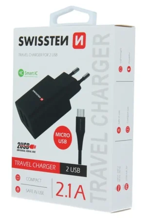 Chargeur 2 ports USB 2,1A + Cable Micro USB Noir Nouvel Arrivage