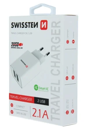 Chargeur 2 ports USB 2,1A Swissten Blanc Bon Plan