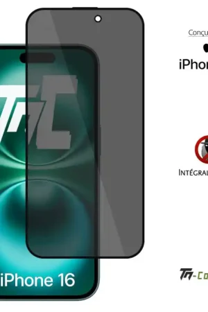Remise Apple iPhone 16 - Verre trempé teinté intégral - Noir - TM-Concept® - gamme Intégral Privacy