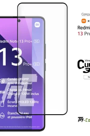 Commander Maintenant Xiaomi Redmi Note 13 Pro+ 5G - Verre trempé 3D incurvé - Noir - TM-Concept®