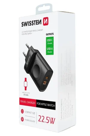 Chargeur 2 ports USB-C/USB + Apple Watch 22.5W Noir Seulement Aujourd’hui