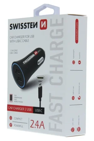 Super Prix Chargeur allume cigare 2 ports USB 2.4A + Cable USB-C