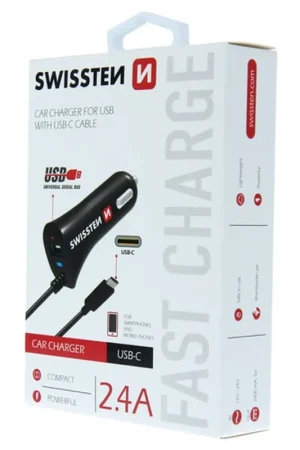 Produit De Marque Chargeur allume-cigare USB 2.4A avec câble USB-C intégré