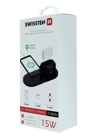 Chargeur par induction Swissten 3 en 1 Noir Commander Vite