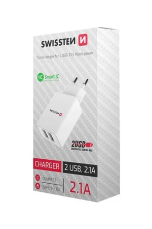 Chargeur Swissten 2 ports USB 2,1A Blanc Vente Flash