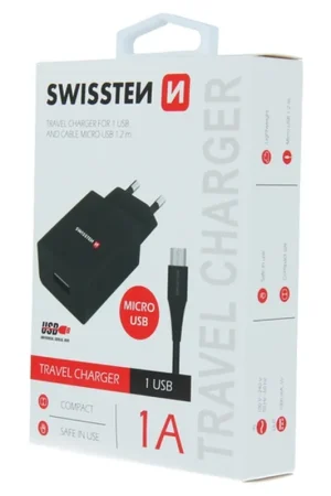 Chargeur USB 1A avec Câble Micro USB Noir Produit De Marque