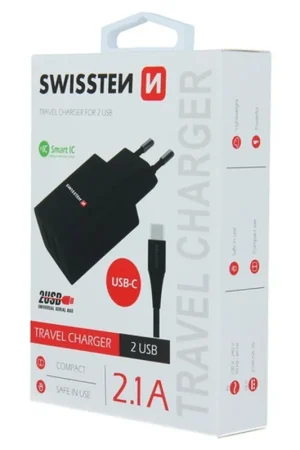 Chargeur USB 2 ports 2,1A avec câble USB-C Nouveauté