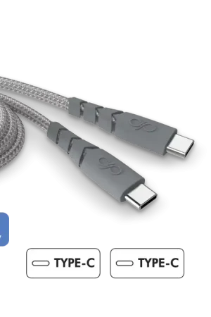 Câble Ultra-renforcé USB C vers USB C 1,2m 3A Garanti à vie Gris Plastique recyclé Force Power Meilleur Choix