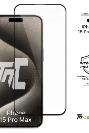 Apple iPhone 15 Pro Max - Verre trempé intégral Protect - Noir - TM-Concept® Nouvel Arrivage