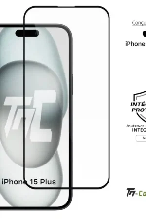 Offre Exclusive Apple iPhone 15 Plus - Verre trempé intégral Protect - Noir - TM-Concept®
